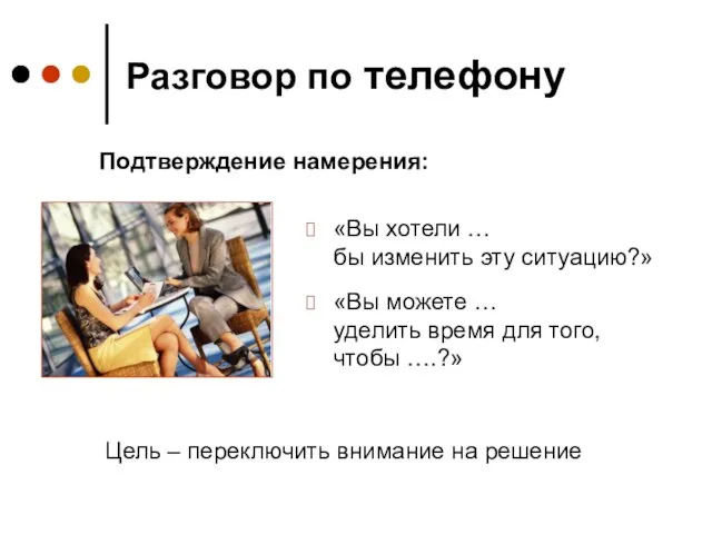 Разговор по телефону «Вы хотели … бы изменить эту ситуацию?» «Вы можете