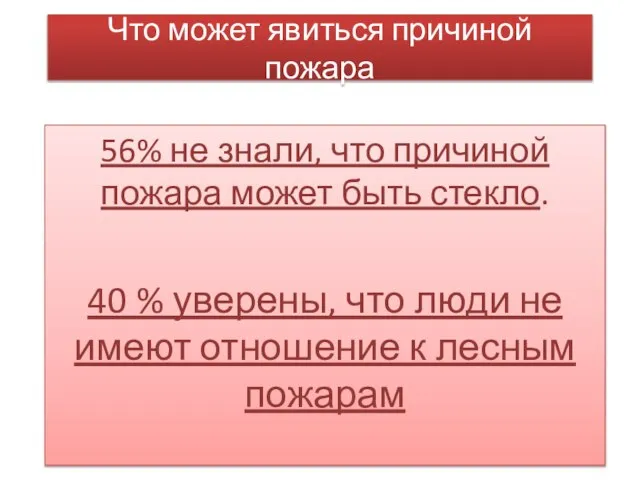 Что может явиться причиной пожара 56% не знали, что причиной пожара может