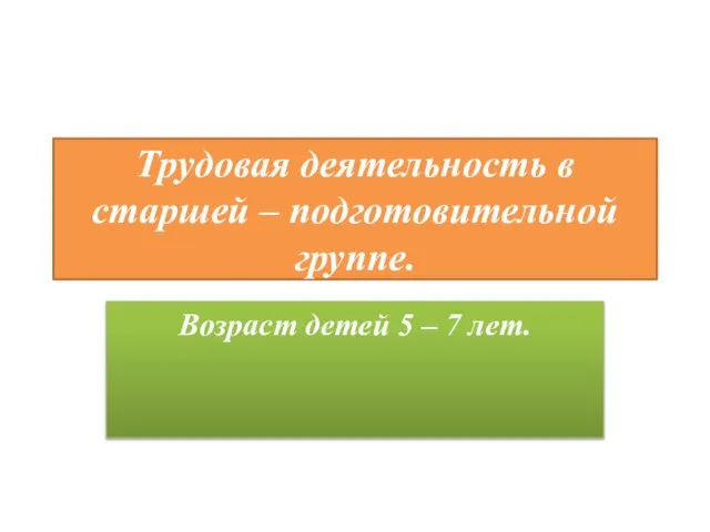 Трудовая деятельность в старшей – подготовительной группе. Возраст детей 5 – 7 лет.