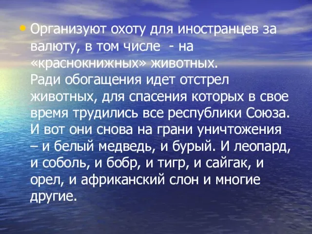 Организуют охоту для иностранцев за валюту, в том числе - на«краснокнижных» животных.