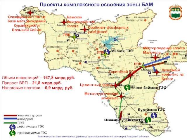 Проекты комплексного освоения зоны БАМ Месторождение золота Маломыр ЛПК ЛПК Зейская ГЭС