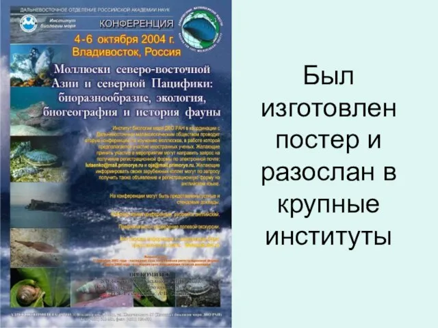 Был изготовлен постер и разослан в крупные институты