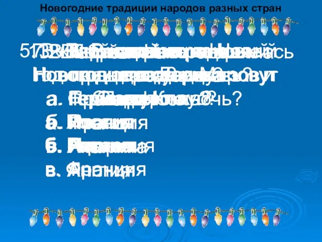 1. В какой стране появилась первая ель? а. Франция б. Италия в.