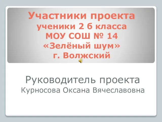 Участники проекта ученики 2 б класса МОУ СОШ № 14 «Зелёный шум»