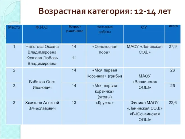 Возрастная категория: 12-14 лет