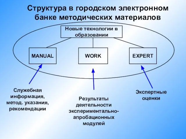 Структура в городском электронном банке методических материалов Новые технологии в образовании MANUAL