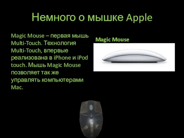 Немного о мышке Apple Magic Mouse – первая мышь Multi-Touch. Технология Multi-Touch,