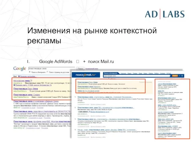 Изменения на рынке контекстной рекламы Google AdWords ? + поиск Mail.ru