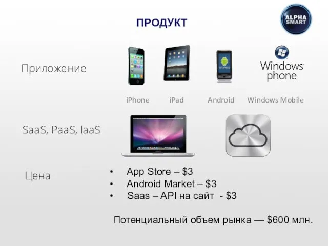 App Store – $3 Android Market – $3 Saas – API на