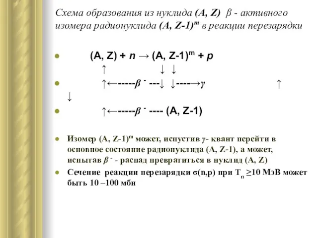 Схема образования из нуклида (A, Z) β - активного изомера радионуклида (A,