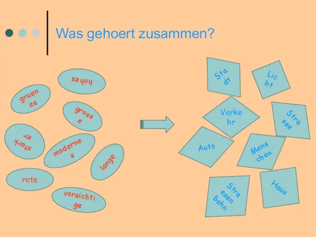 Was gehoert zusammen? hohes modernes starker grosse rote vorsichtige lange gruenes Stadt