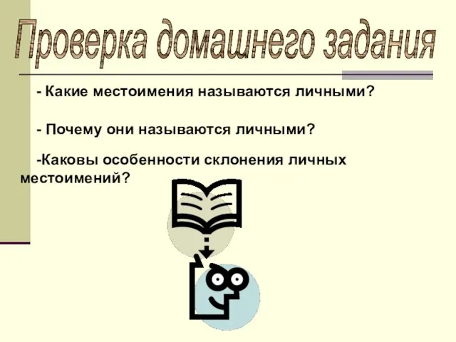 Проверка домашнего задания - Какие местоимения называются личными? - Почему они называются