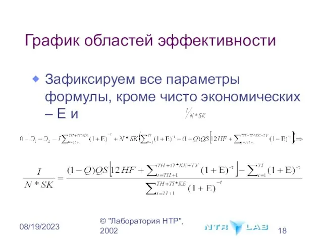 © "Лаборатория НТР", 2002 08/19/2023 Зафиксируем все параметры формулы, кроме чисто экономических