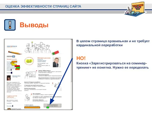 Выводы В целом страница правильная и не требует кардинальной переработки НО! Кнопка