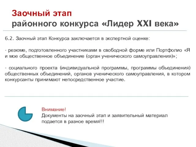 Заочный этап районного конкурса «Лидер XXI века» 6.2. Заочный этап Конкурса заключается