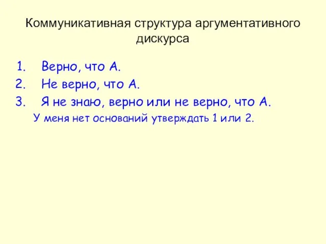 Верно, что А. Не верно, что А. Я не знаю, верно или