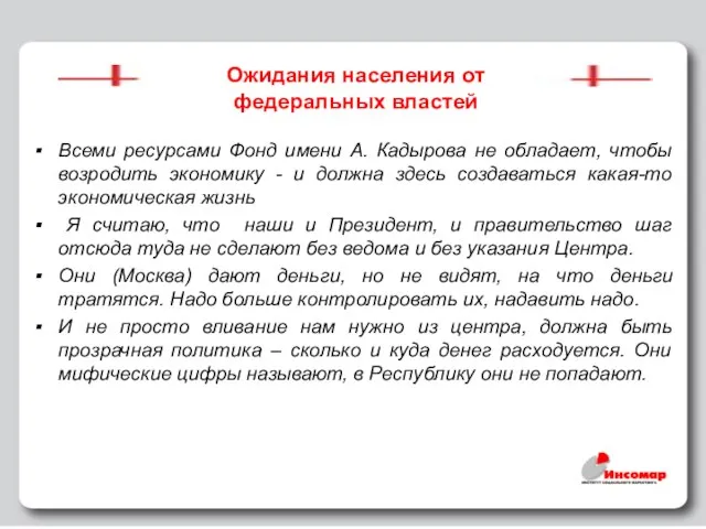 Ожидания населения от федеральных властей Всеми ресурсами Фонд имени А. Кадырова не