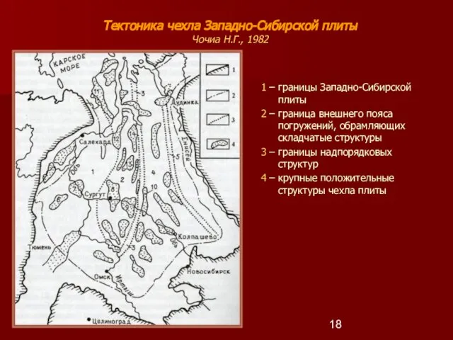 Тектоника чехла Западно-Сибирской плиты Чочиа Н.Г., 1982 1 – границы Западно-Сибирской плиты