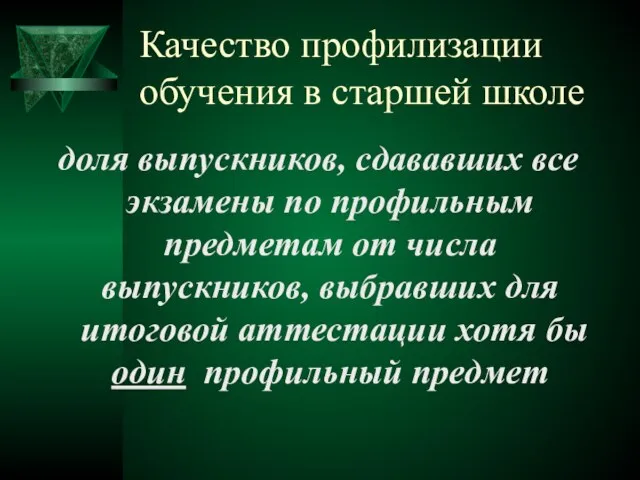 Качество профилизации обучения в старшей школе доля выпускников, сдававших все экзамены по