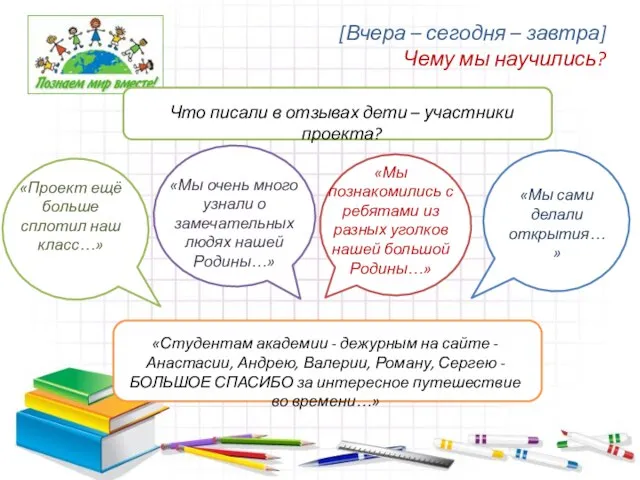 [Вчера – сегодня – завтра] Чему мы научились? Что писали в отзывах