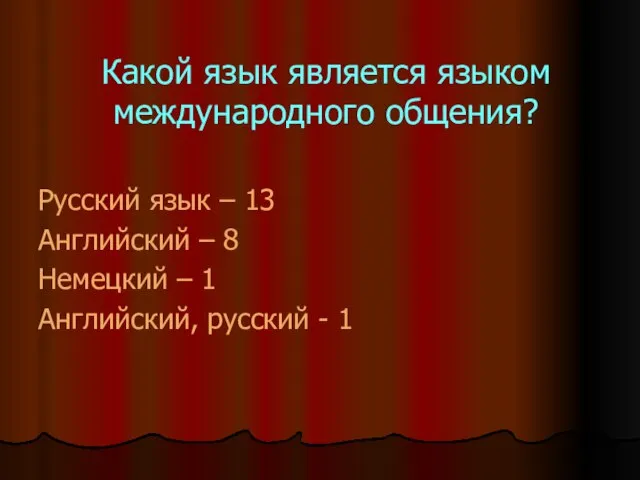 Какой язык является языком международного общения? Русский язык – 13 Английский –