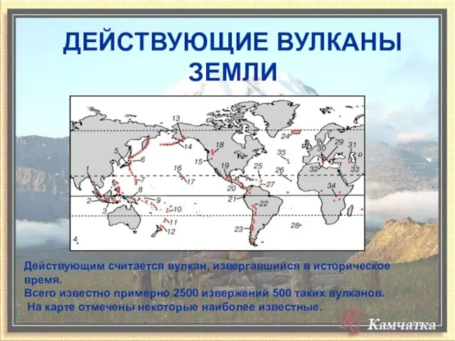 Действующим считается вулкан, извергавшийся в историческое время. Всего известно примерно 2500 извержений