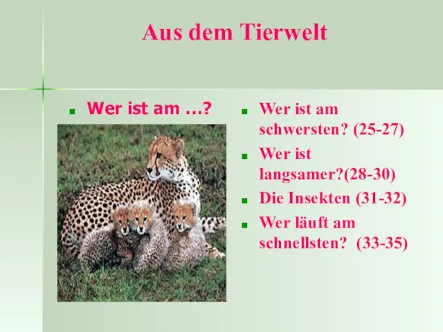 Aus dem Tierwelt Wer ist am …? Wer ist am schwersten? (25-27)