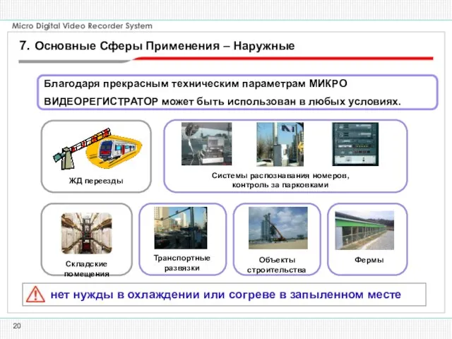 Фермы Объекты строительства Благодаря прекрасным техническим параметрам МИКРО ВИДЕОРЕГИСТРАТОР может быть использован