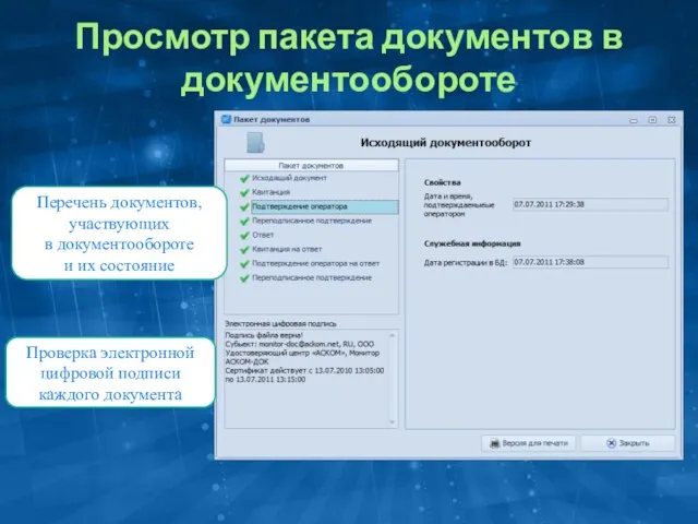 Просмотр пакета документов в документообороте Перечень документов, участвующих в документообороте и их