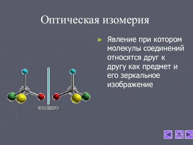Оптическая изомерия Явление при котором молекулы соединений относятся друг к другу как