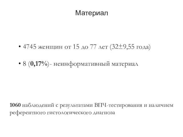 Материал 4745 женщин от 15 до 77 лет (32±9,55 года) 8 (0,17%)-