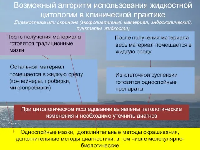 Возможный алгоритм использования жидкостной цитологии в клинической практике Диагностика или скрининг (эксфолиативный