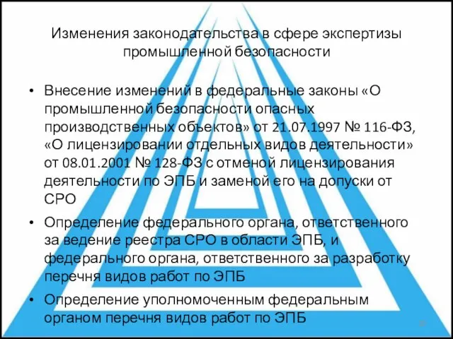 Изменения законодательства в сфере экспертизы промышленной безопасности Внесение изменений в федеральные законы