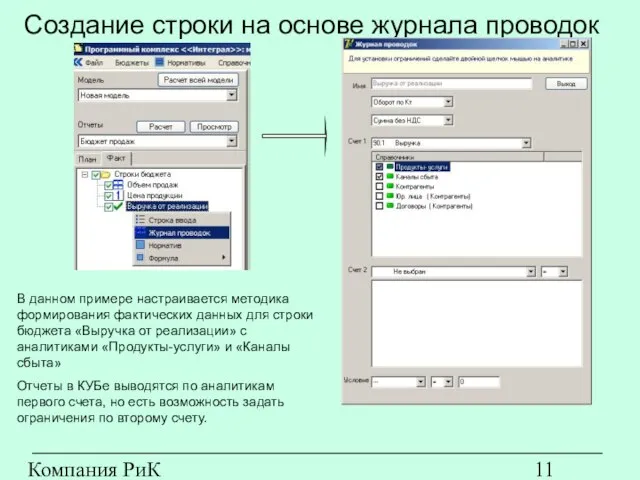 Компания РиК (www.rik-company.ru) Создание строки на основе журнала проводок В данном примере