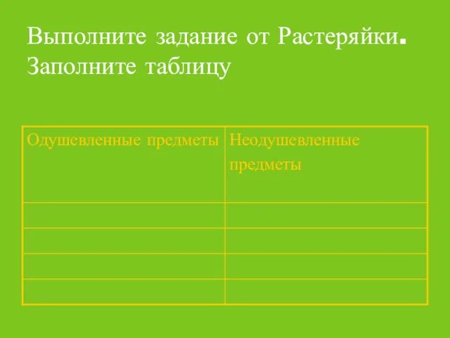 Выполните задание от Растеряйки. Заполните таблицу