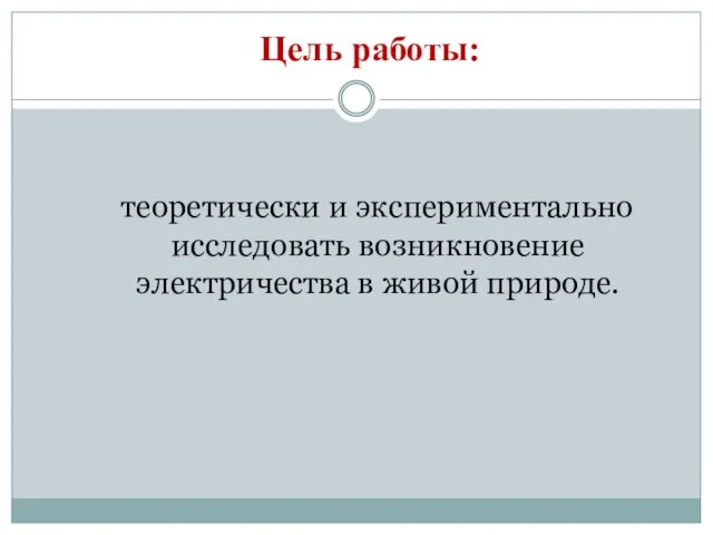 Цель работы: теоретически и экспериментально исследовать возникновение электричества в живой природе.