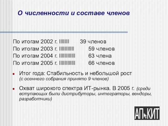 О численности и составе членов По итогам 2002 г. llllllll 39 членов