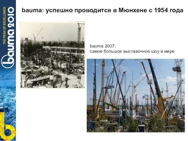 bauma: успешно проводится в Мюнхене с 1954 года bauma 2007: самое большое выставочное шоу в мире