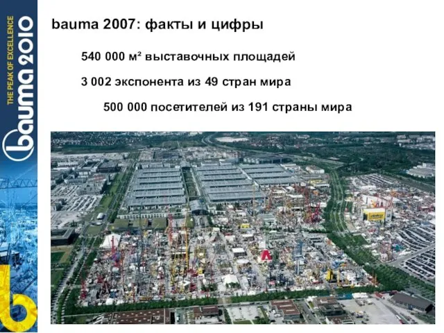 bauma 2007: факты и цифры 540 000 м² выставочных площадей 3 002