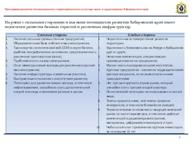 На ровне с сильными сторонами и высоким потенциалом развития Хабаровский край имеет