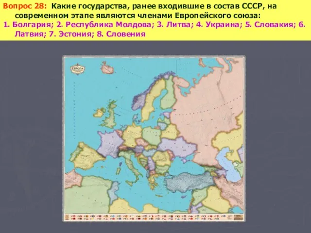 Вопрос 28: Какие государства, ранее входившие в состав СССР, на современном этапе