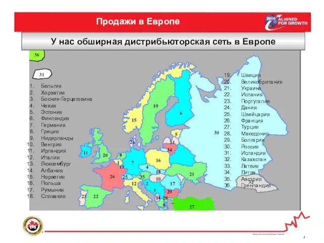 Продажи в Европе У нас обширная дистрибьюторская сеть в Европе Бельгия Хорватия