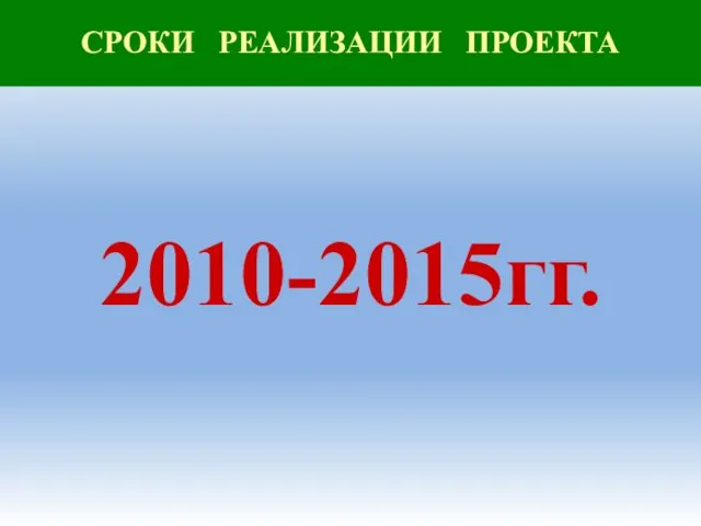 СРОКИ РЕАЛИЗАЦИИ ПРОЕКТА 2010-2015гг.