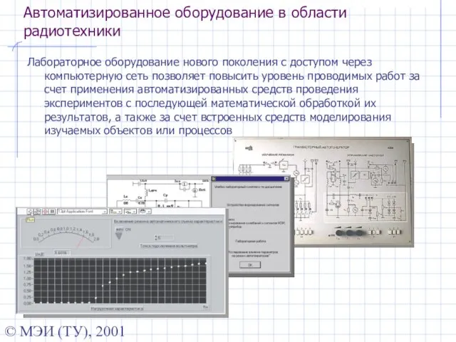 © МЭИ (ТУ), 2001 Автоматизированное оборудование в области радиотехники Лабораторное оборудование нового