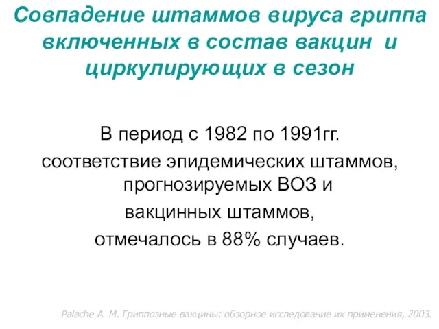 Совпадение штаммов вируса гриппа включенных в состав вакцин и циркулирующих в сезон