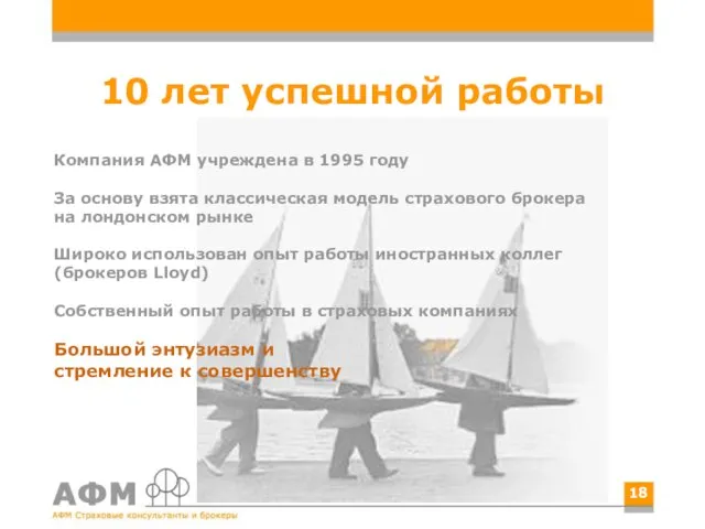 10 лет успешной работы Компания АФМ учреждена в 1995 году За основу