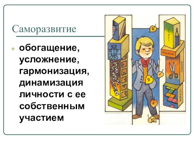 Саморазвитие обогащение, усложнение, гармонизация, динамизация личности с ее собственным участием