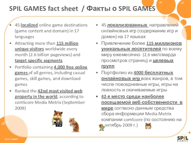 45 localized online game destinations (game content and domain) in 17 languages