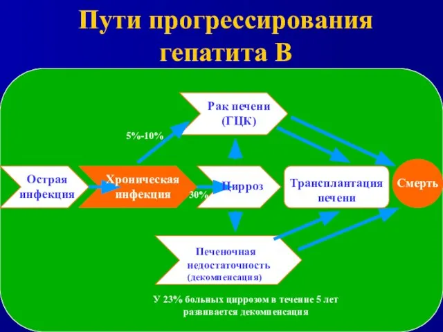 Острая инфекция Рак печени (ГЦК) Цирроз Трансплантация печени Печеночная недостаточность (декомпенсация) Хроническая