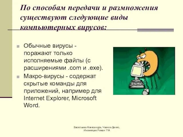 Васильева Александра, Чванов Денис, Иноземцев Роман 11А По способам передачи и размножения